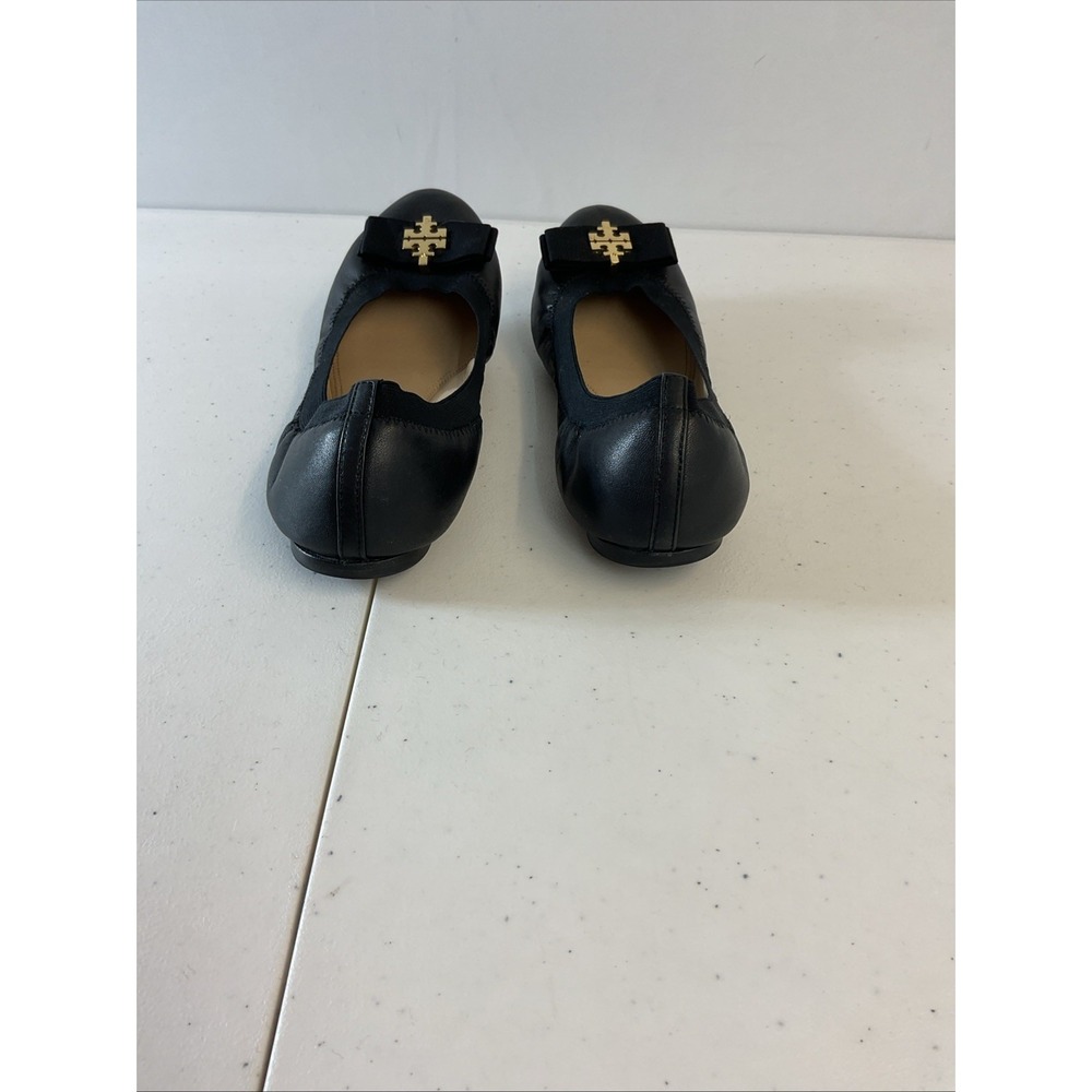 Tory Burch Sedgewick Leather Ballet Flats Gold Medallion Black Size 10 - Picture 3 of 13